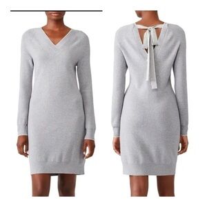 Grey Jason Wu Tin Grey Wool Blend Long Sleeve Ribbed Back Tie Sweater Dress M